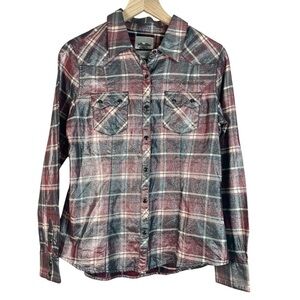 Harley-Davidson Women’s Metallic Plaid Snap Front Cotton Shirt Size Medium